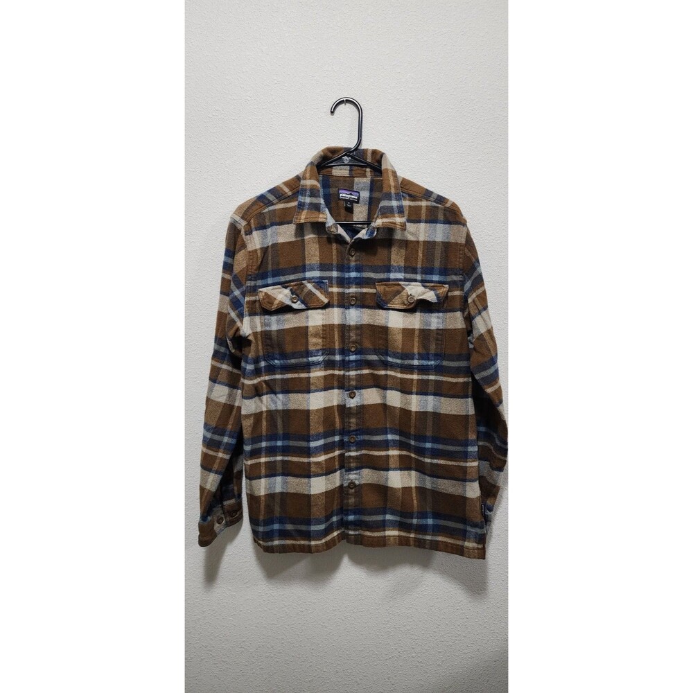 Patagonia Shirt Mens M Brown Blue Plaid Long Sleeve Flannel Casual Outdoor